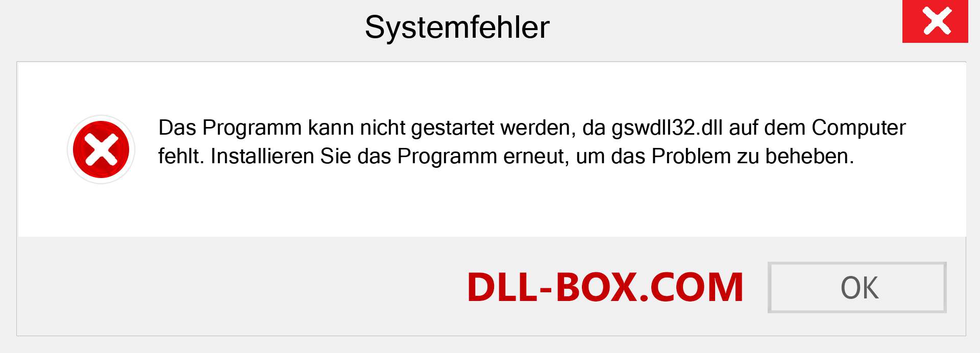 gswdll32.dll-Datei fehlt?. Download für Windows 7, 8, 10 - Fix gswdll32 dll Missing Error unter Windows, Fotos, Bildern