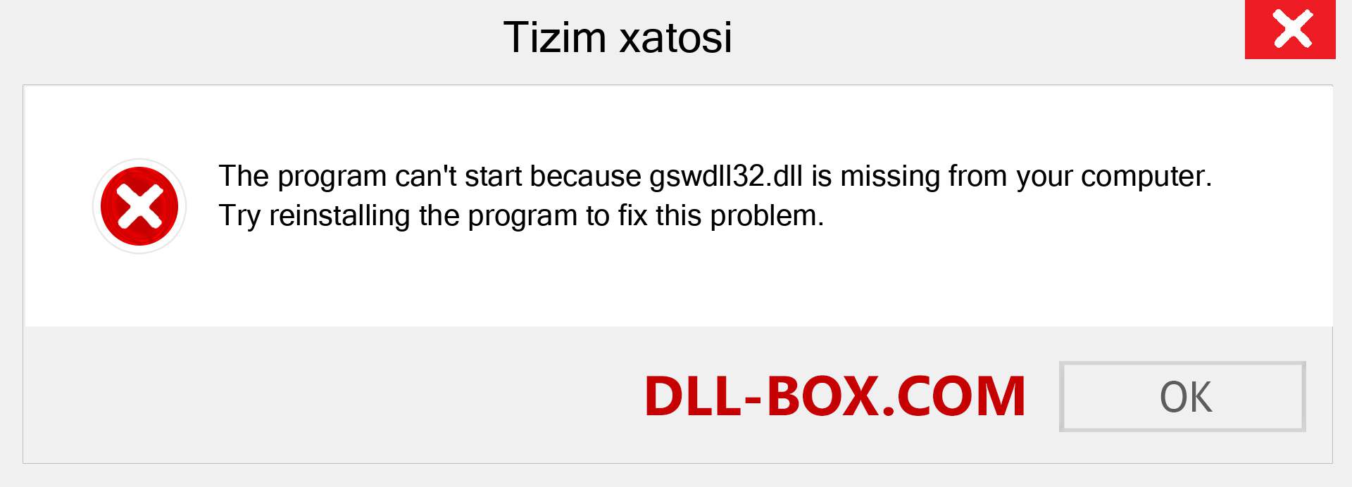 gswdll32.dll fayli yo'qolganmi?. Windows 7, 8, 10 uchun yuklab olish - Windowsda gswdll32 dll etishmayotgan xatoni tuzating, rasmlar, rasmlar